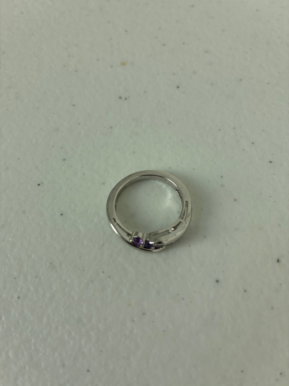Sterling Silver Ring with Purple Accent Stone - Sleek Band